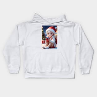 Charming Little Girl in Christmas Attire Kids Hoodie